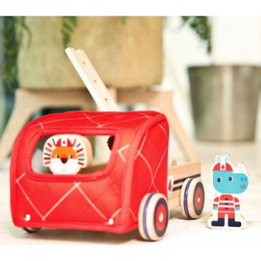Camion de pompier en bois Marius le rhinocéros- Lilliputiens