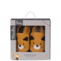 Chaussons cuir chat moutarde Les moustaches 0/6 m - Moulin Roty