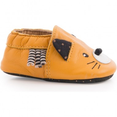 Chaussons Cuir Chat Moutarde Les Moustaches 0/6 Mois - Moulin Roty