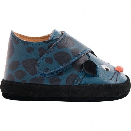 Chaussons Bleu Cuir Panthère 12-18 Mois Dans la Jungle - Moulin Roty