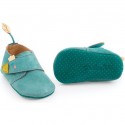 Chaussons cuir oie bleu Le voyage d'Olga 0/6 m - Moulin Roty