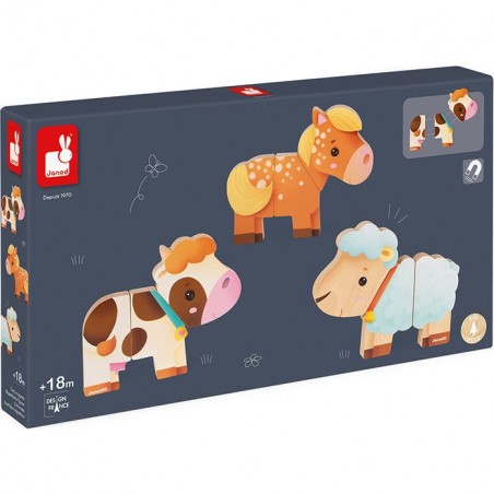 Magnets en bois Animaux de la ferme Janod