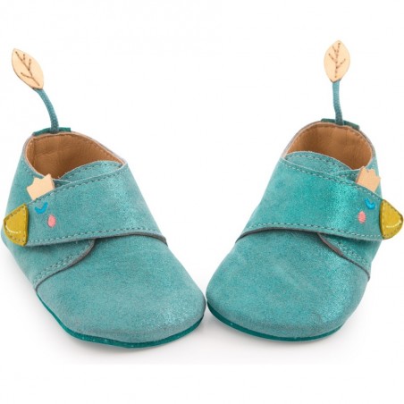 Chaussons cuir oie bleu Le voyage d'Olga 18/24 m - Moulin Roty