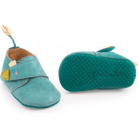 Chaussons cuir oie bleu Le voyage d'Olga 18/24 m - Moulin Roty