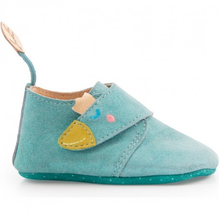Chaussons cuir oie bleu Le voyage d'Olga 18/24 m - Moulin Roty
