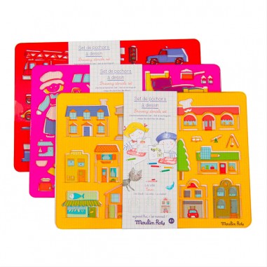 Pochoirs à dessin Véhicules Aujourd'hui c'est mercredi - Moulin Roty