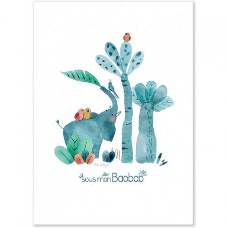 Affiche Bergamote l'éléphant Sous mon Baobab - Moulin Roty