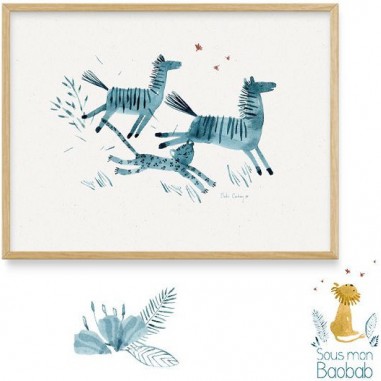 Affiche Les zébres et le guépard Sous mon baobab - Moulin Roty