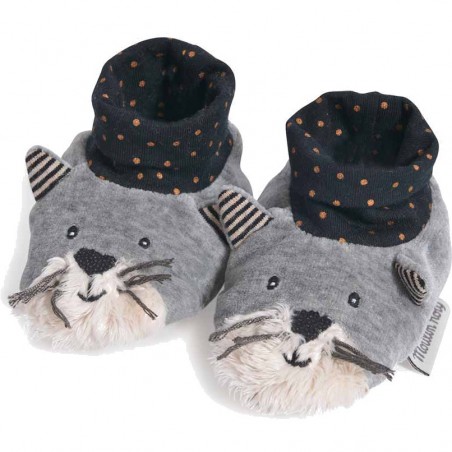 Chaussons chat gris Fernand Les Moustaches - Moulin Roty