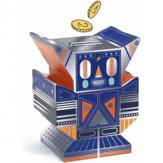 Tirelire en bois/carton effet métal Robot bleu/orange de - Little Big Room By Djeco