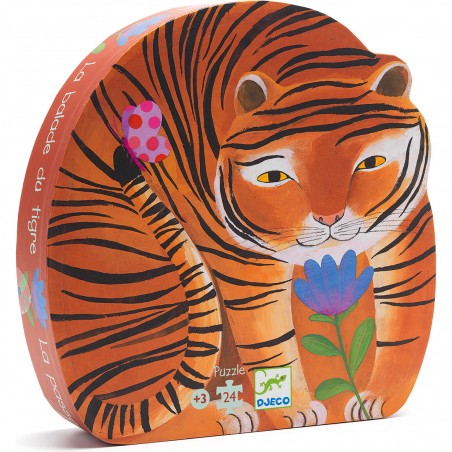 Puzzle la balade du tigre - 24 pcs - Boite silhouette - Djeco
