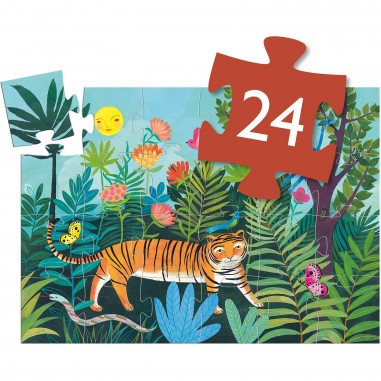 Puzzle la balade du tigre - 24 pcs - Boite silhouette - Djeco