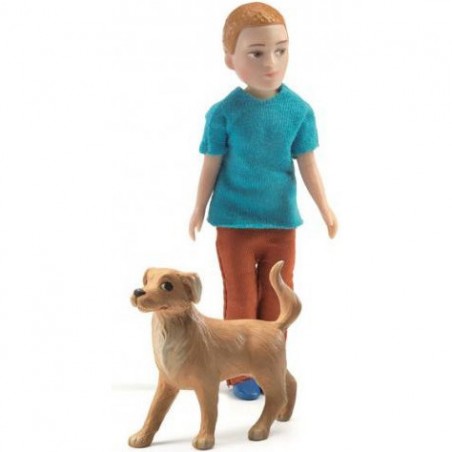 Figurines Xavier et son chien - maison de poupée - Djeco