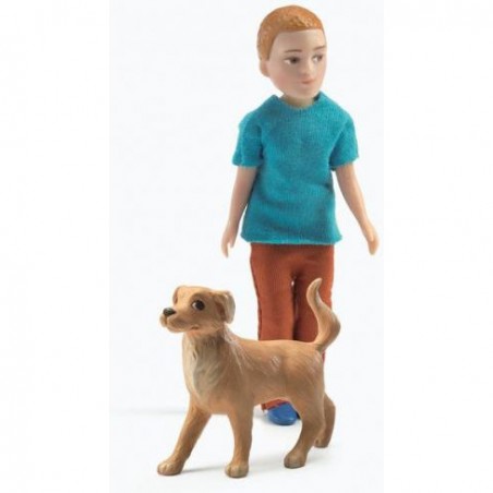 Figurines Xavier et son chien - maison de poupée - Djeco