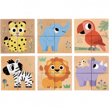 Cubes en Bois Puzzle Wild & Co Animaux Sauvages - Djeco