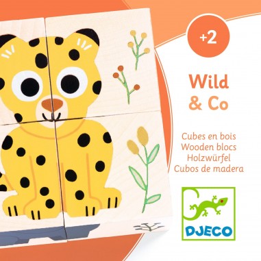 Cubes en Bois Puzzle Wild & Co Animaux Sauvages - Djeco