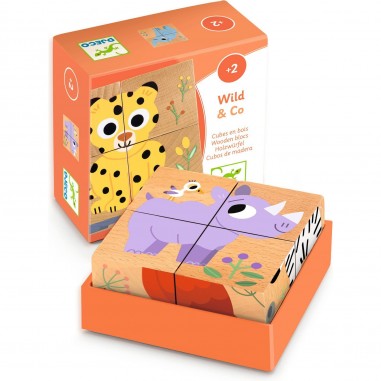 Cubes en Bois Puzzle Wild & Co Animaux Sauvages - Djeco