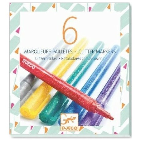 6 Marqueurs Métallisés Pailletés - Djeco