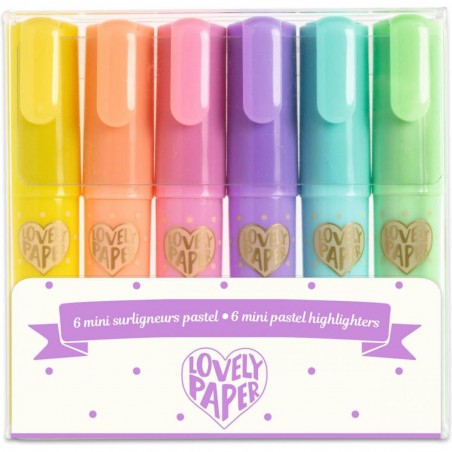 6 Mini Surligneurs Pastel Lovely Paper - Djeco - Lovely Paper By Djeco