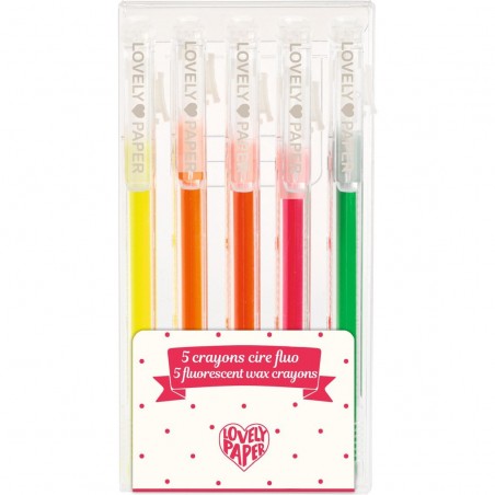 5 Crayons Cire Fluo Lovely Paper - Djeco - Lovely Paper By Djeco