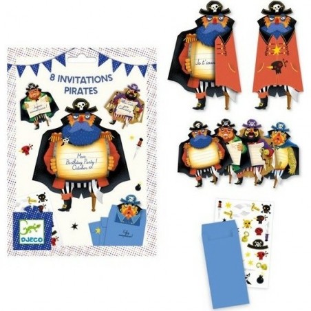 8 Cartes d'invitation Anniversaire Pirates