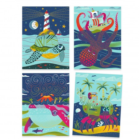 Cartes à gratter duo color Dessus-dessous - Activité créative - Djeco