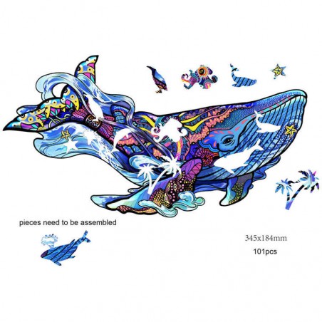 Rainbow Puzzle en bois - Baleine - 125 pièces - Jeux classiques - Gigamic