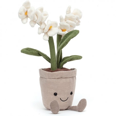 Peluche fleur orchidée crème dans son pot souriant - Jellycat