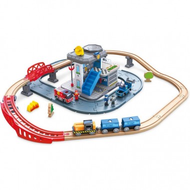 Circuit de train en bois - Police Pompiers - Hape - Hape Toys