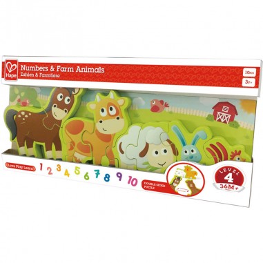 Puzzle Bois Chiffres & Animaux de la Ferme E1628 - Hape
