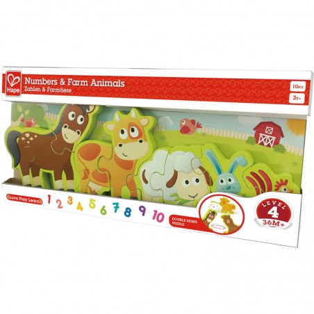 Puzzle Bois Chiffres & Animaux de la Ferme E1628 - Hape