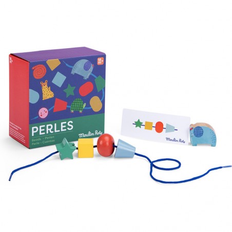 Jeu de perles en bois à  enfiler Les Toupitis - Moulin Roty