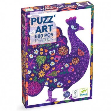 Puzz'Art - Puzzle Paon Peacock - 500 pièces - Djeco