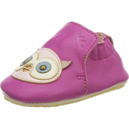Chaussons en cuir pour bébés Blublu Chouette Fuschia