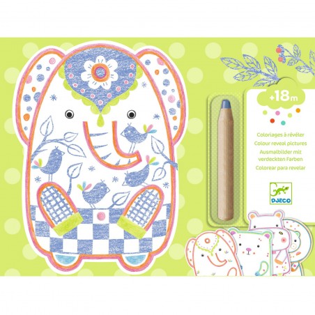 Coloriage pour les petits Animaux sauvages à  révéler - Djeco