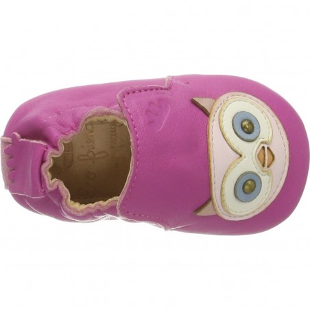 Chaussons en cuir pour bébés Blublu Chouette Fuschia