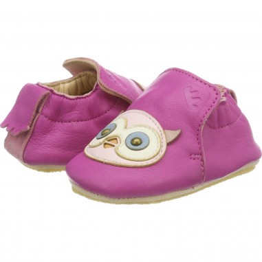 Chaussons en cuir pour bébés Blublu Chouette Fuschia