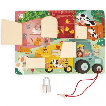 Planche à cadenas - Busy Board, motricité bébé enfant 3 ans - Janod