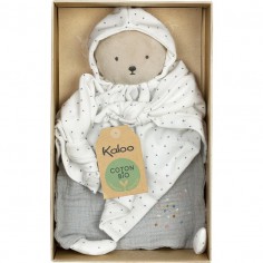 Doudou Bio Ours gris blanc Petit Pas – Kaloo 2