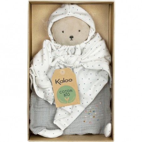 Doudou Bio Ours gris blanc Petit Pas – Kaloo