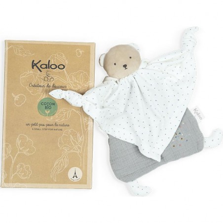 Doudou Bio Ours gris blanc Petit Pas – Kaloo