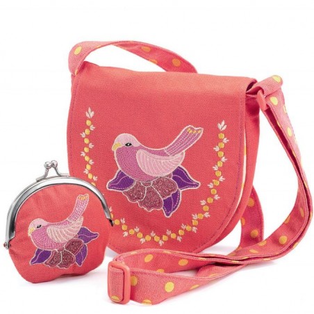 Sac et porte monnaie brodés oiseau - Djeco