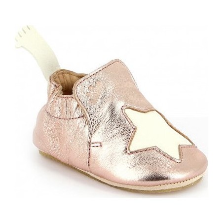 Blublu Etoile Pink Blanc - Chaussons semelle souple Bébé Fille