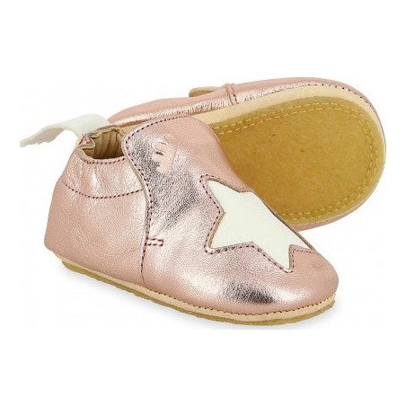 Blublu Etoile Pink Blanc - Chaussons semelle souple Bébé Fille