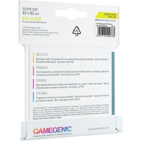 Gg : 50 sleeves Lime Prime 82x82 Big Square - Gamegenic