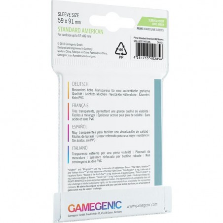 : 50 Prime Sleeves 59x91 Standard Américain - Accessoires - Gamegenic