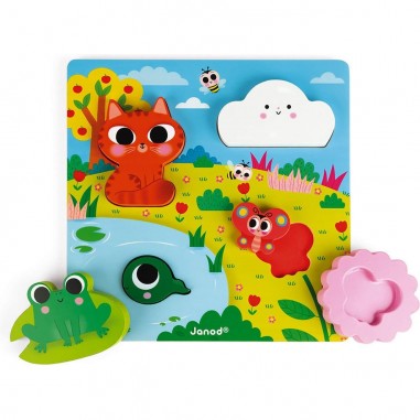 Puzzle Cache-Cache Nature 6 pièces : Puzzles en bois premier âge - Janod
