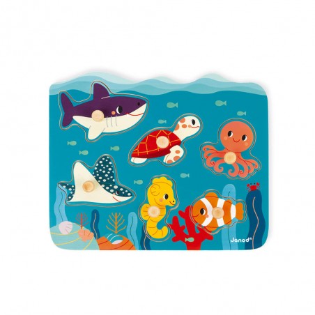 Puzzle à boutons en bois Animaux marins Wwf - Janod