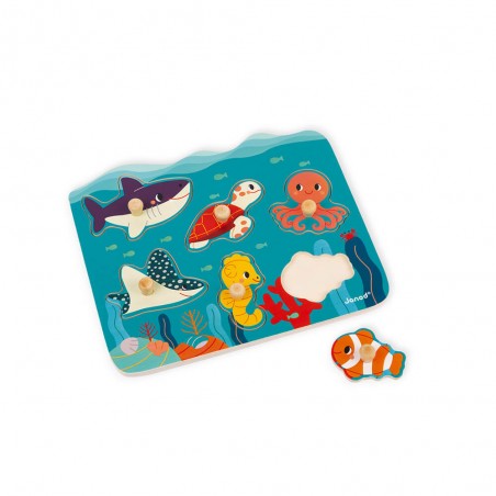 Puzzle à boutons en bois Animaux marins Wwf - Janod