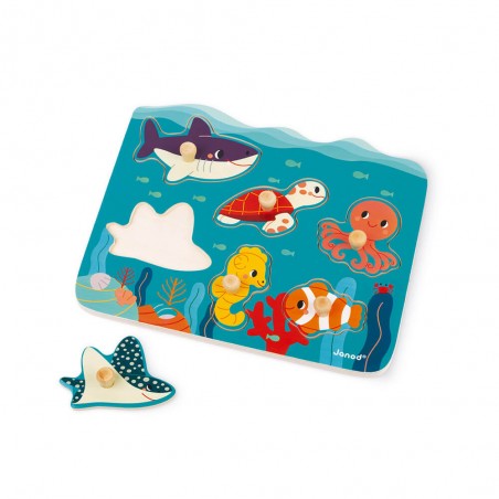 Puzzle à boutons en bois Animaux marins Wwf - Janod